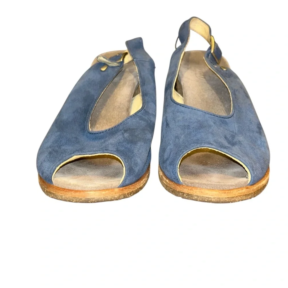 Wolky Blue Suede Peep‎ Toe Wedge Slingback Sandals Size 40 Comfort Shoes
